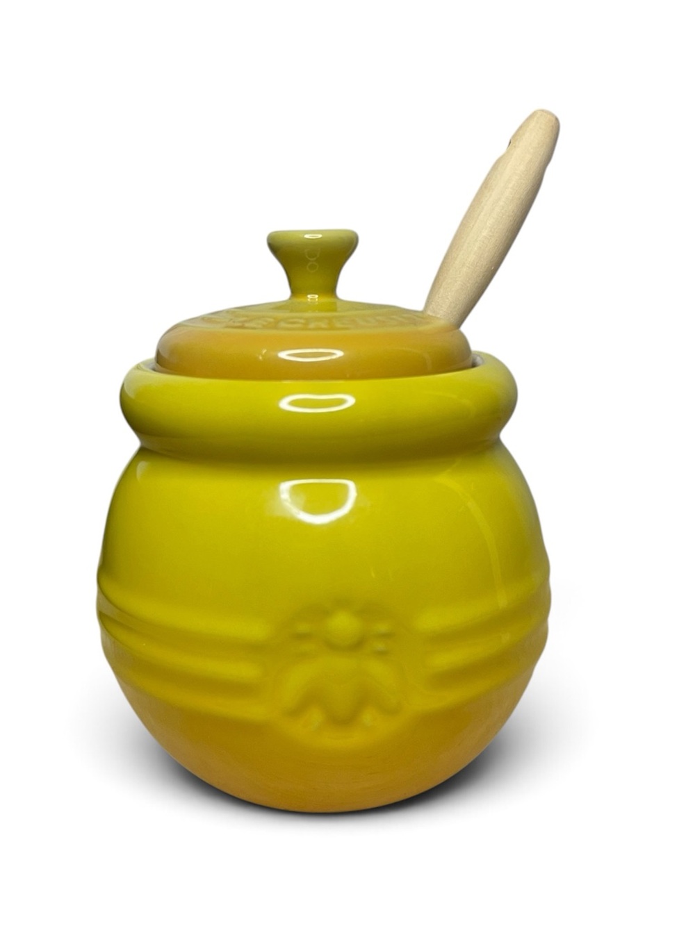 Le Crueset Yellow Ceramic Honey Pot with Wooden Dipper